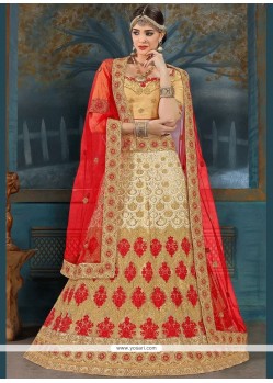 Beige And Red Embroidered Work Lehenga Choli