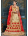 Beige And Red Embroidered Work Lehenga Choli