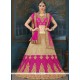 Hot Pink Floral Patterns Work Net Lehenga Choli