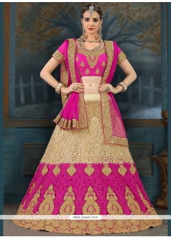 Hot Pink Floral Patterns Work Net Lehenga Choli