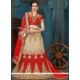 Resham Work Cream And Red Lehenga Choli