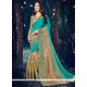 Beige And Turquoise Embroidered Work Faux Chiffon Classic Designer Saree