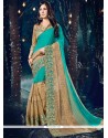 Beige And Turquoise Embroidered Work Faux Chiffon Classic Designer Saree