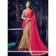 Embroidered Net Designer Half N Half Saree In Beige And Hot Pink