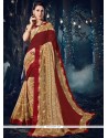 Faux Chiffon Maroon Patch Border Work Designer Saree