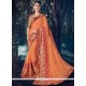 Orange Patch Border Work Faux Chiffon Designer Saree