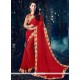 Red Patch Border Work Faux Chiffon Classic Designer Saree