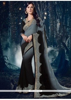 Black And Grey Faux Chiffon Shaded Saree