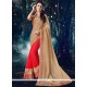 Faux Chiffon Beige And Red Half N Half Designer Saree