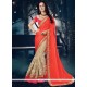 Patch Border Work Beige And Orange Faux Chiffon Designer Half N Half Saree