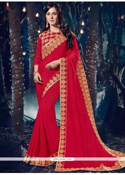 Magenta Embroidered Work Faux Chiffon Classic Designer Saree