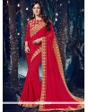 Magenta Embroidered Work Faux Chiffon Classic Designer Saree