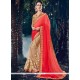 Beige And Orange Faux Georgette Designer Half N Half Saree