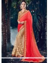 Beige And Orange Faux Georgette Designer Half N Half Saree