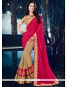 Beige And Hot Pink Embroidered Work Designer Half N Half Saree