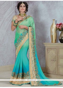 Satin Blue And Sea Green Shaded Saree