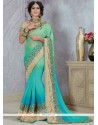 Satin Blue And Sea Green Shaded Saree