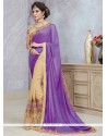 Faux Georgette Beige And Purple Designer Half N Half Saree