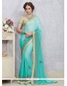 Blue Patch Border Work Satin Shaded Saree