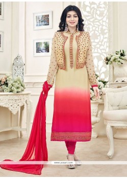 Ayesha Takia Lace Work Cream And Hot Pink Jacket Style Suit