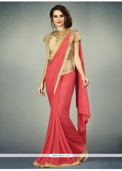 Red Embroidered Work Fancy Fabric Classic Designer Saree