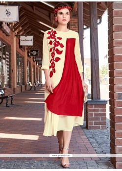 Red And White Embroidered Work Faux Georgette Party Wear Kurti