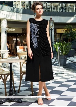 Embroidered Work Faux Georgette Black Party Wear Kurti