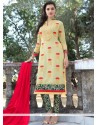 Faux Georgette Cream Churidar Designer Suit