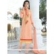 Peach Lace Work Faux Georgette Churidar Designer Suit