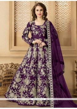 Purple Lace Work Floor Length Anarkali Suit