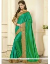 Green Patch Border Work Art Silk Designer Traditional Saree