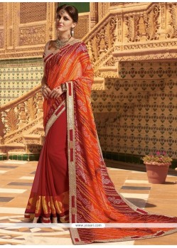 Multi Colour Print Work Faux Georgette Printed Saree