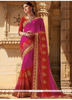 Faux Georgette Embroidered Work Printed Saree