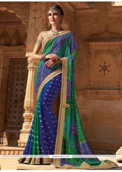 Lace Work Faux Georgette Printed Saree