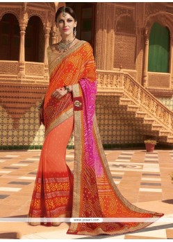 Lace Work Faux Georgette Printed Saree