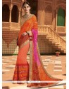 Lace Work Faux Georgette Printed Saree