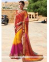 Faux Georgette Multi Colour Lace Work Printed Saree