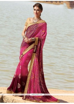 Pink Faux Georgette Printed Saree