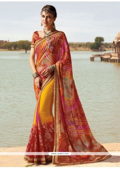 Lace Work Faux Georgette Printed Saree