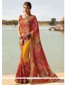 Lace Work Faux Georgette Printed Saree