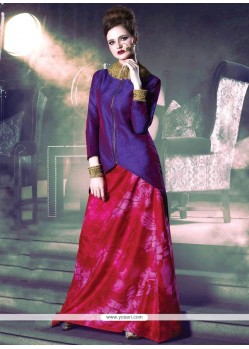 Print Work Hot Pink And Purple Party Wear Kurti