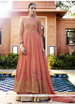 Faux Georgette Salmon Long Choli Lehenga