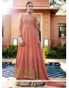 Faux Georgette Salmon Long Choli Lehenga