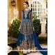 Navy Blue Resham Work Faux Georgette Long Choli Lehenga