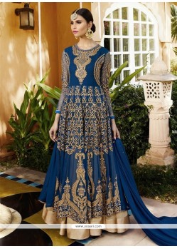 Navy Blue Resham Work Faux Georgette Long Choli Lehenga