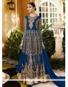 Navy Blue Resham Work Faux Georgette Long Choli Lehenga