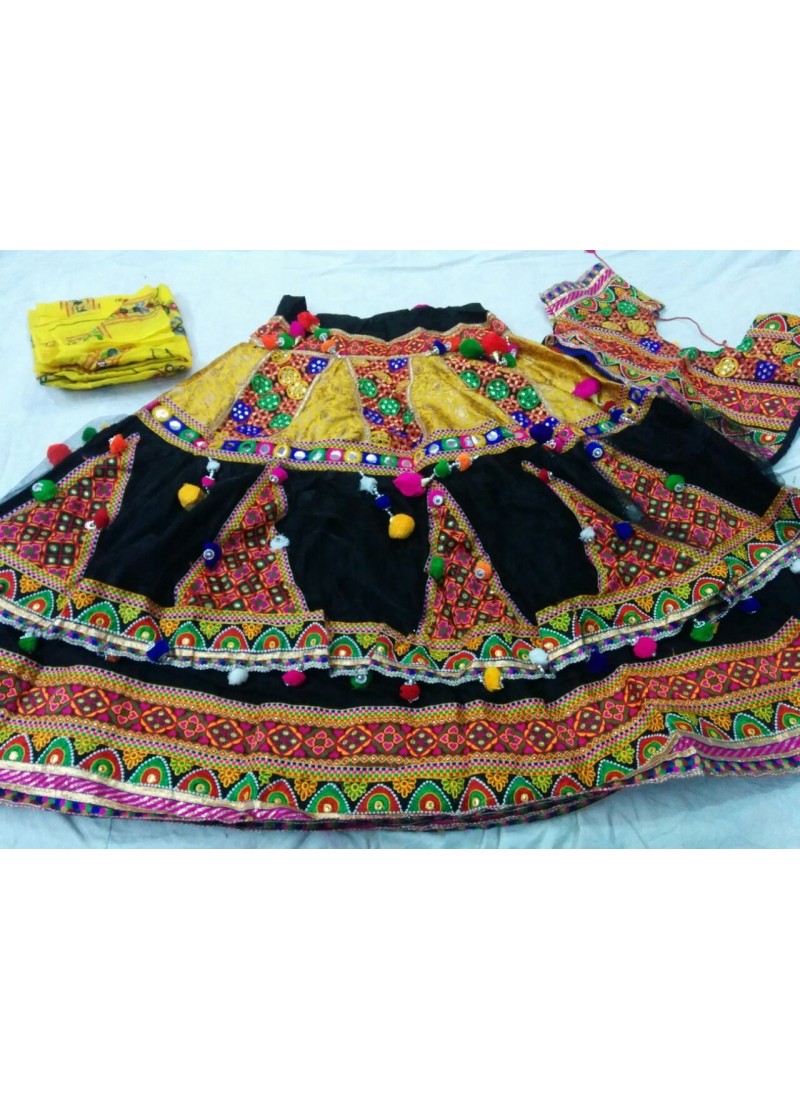 Buy Black Pure Cotton Navratri Wear Mirror Work Lehenga Choli For Girls  Online From Wholesale Salwar.