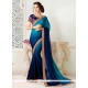 Embroidered Work Blue And Navy Blue Shaded Saree