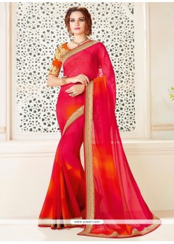 Lace Work Hot Pink Shaded Saree