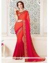 Fancy Fabric Orange And Rani Shaded Saree